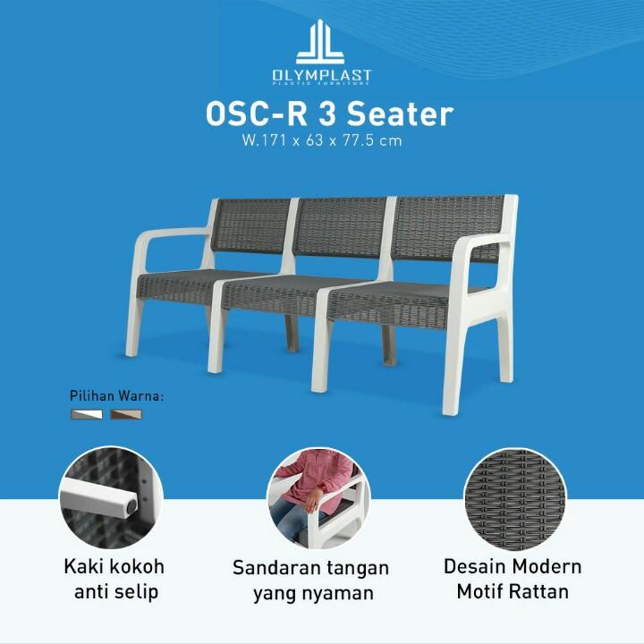 (CARGO) Olymplast OSC-R 3 Seater Kursi Sofa Santai Rotan Chair Plastik Kursi Taman Outdoor Plastik M