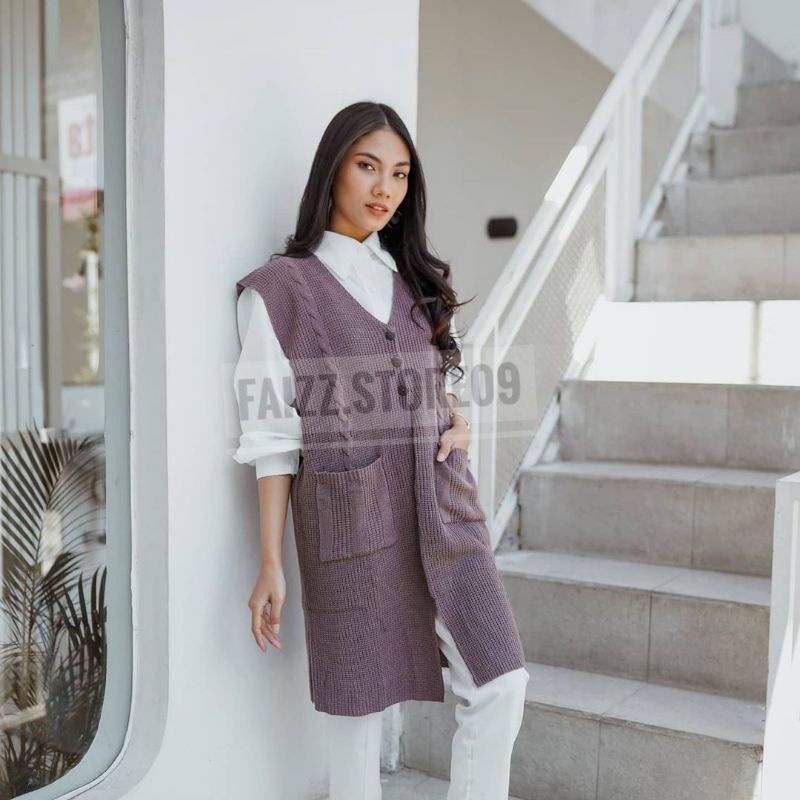 CLARISSA VEST/LONG VEST RAJUT PREMIUM/OUTER RAJUT PANJANG WANITA STORE09 MURAH