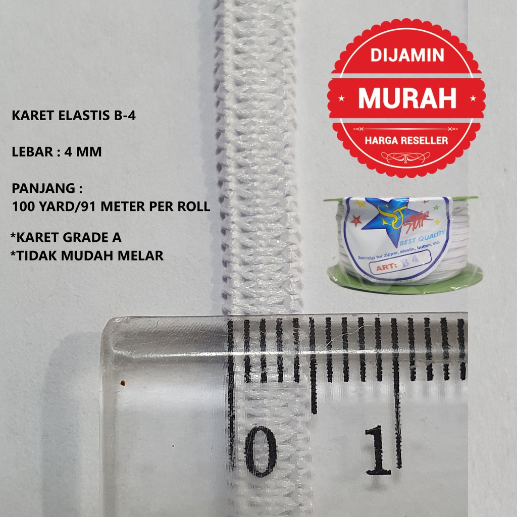 Karet Elastis 4mm/0,4cm/P3 (B-4) @91 meter Karet Kolor Karet Masker Karet Baby