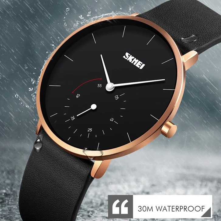 SKMEI 9213 Jam Tangan Pria Wanita Analog Chronograph Tali Kulit WATCHKITE WKOS