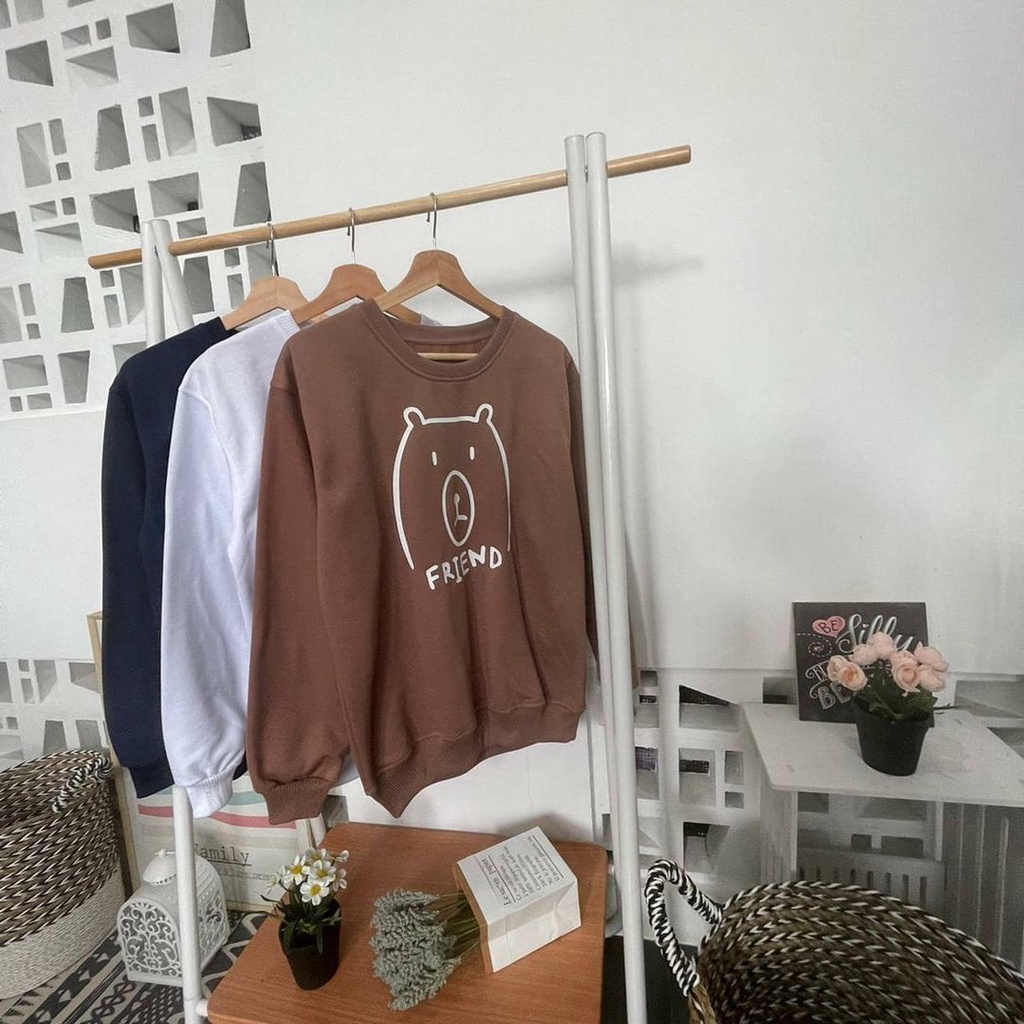 Sweatshirt Couple Sablon Printing Bear Friends Bahan Fleece Tebal