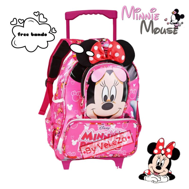 Tas ransel troli anak karakter minnie mouse gratis bando - tas anak - tas troli