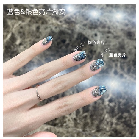 Glitter New Trend Mermaid Sequin Glitter Silver Blue Hexagonal / Glitter Nail Art Kutek Gel Gliter