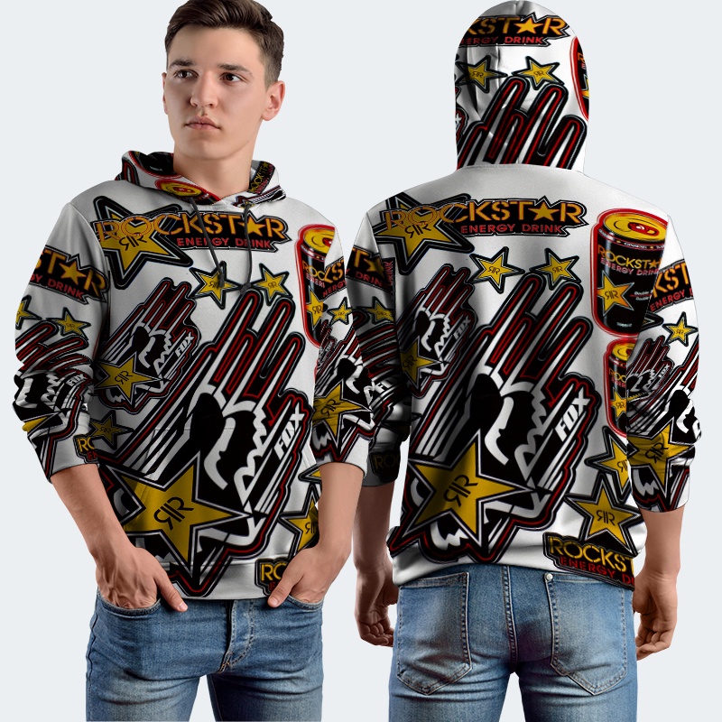 Jaket Hoodie Fullprint Rockstar Energy Drink Jersey Bahan Polyester Jersey