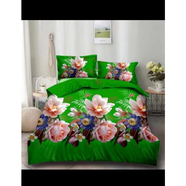 sprei microtex motif bunga mawar hijau