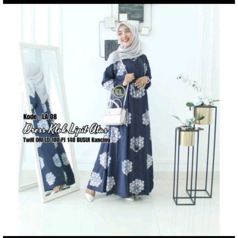 Gamis Dress twill ORI ELZAF lipit atas