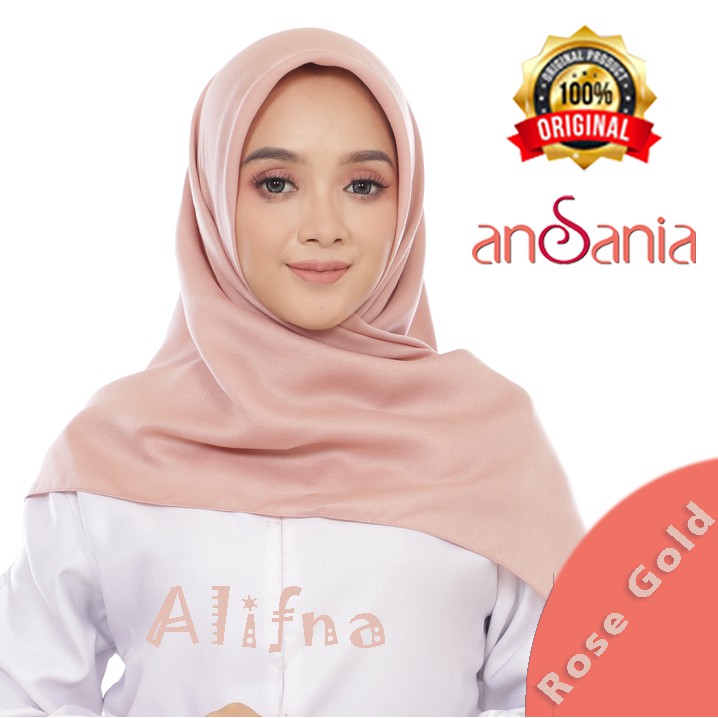 Ansania Warna Rose Gold Shinar Glamour Kerudung Segiempat Jahit Tepi