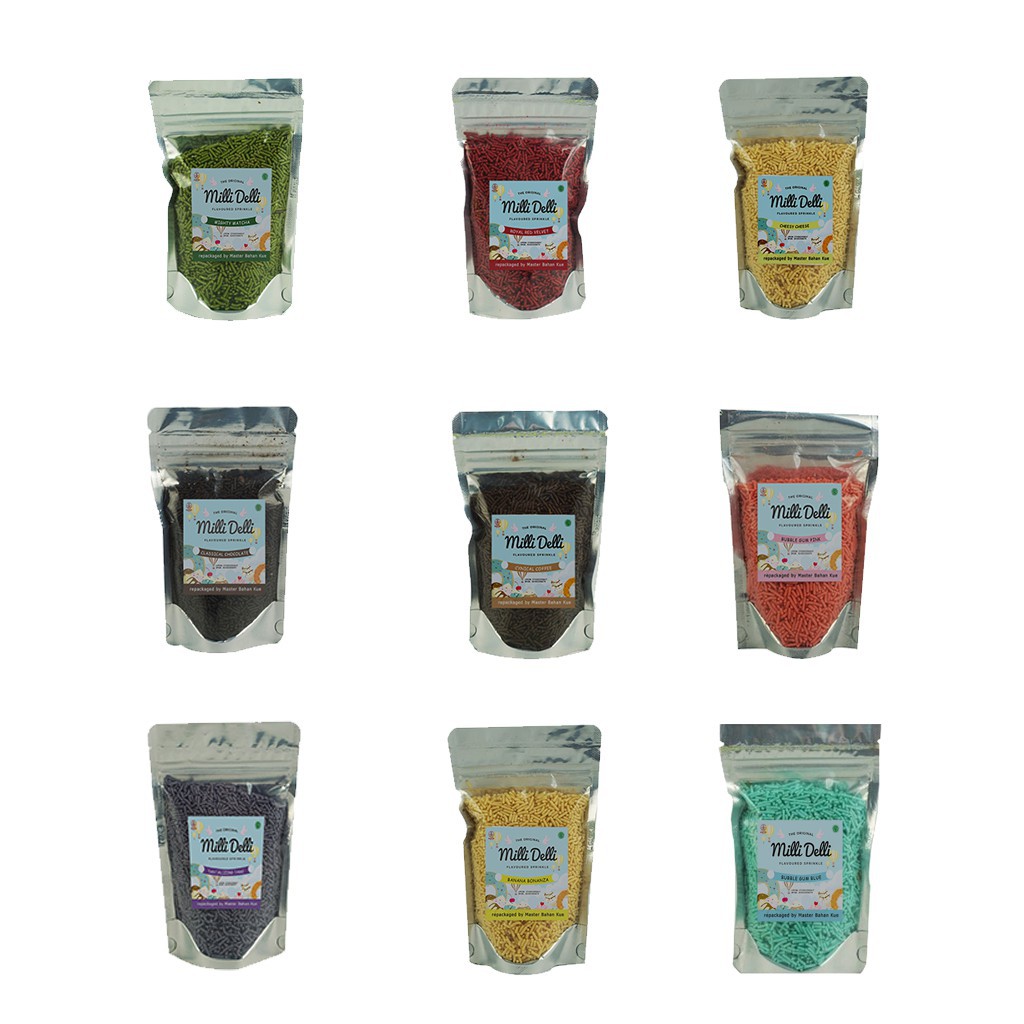 

promo Milli Delli Meses PREMIUM matcha taro keju kopi banana coklat 100GR bahan kue