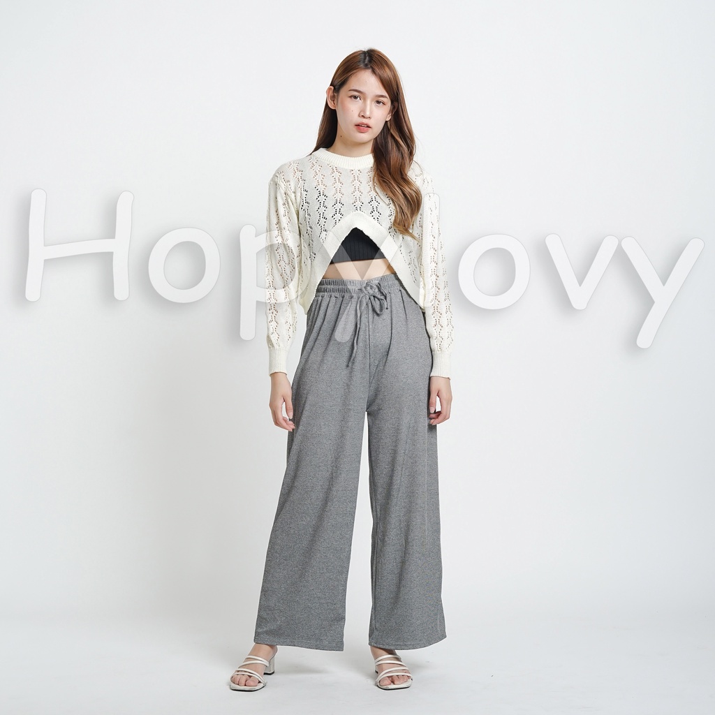 HOPYLOVY Celana Kulot Wanita High Waist Pants Korea Aneska / Celana Panjang Wanita Kulot Highwaist