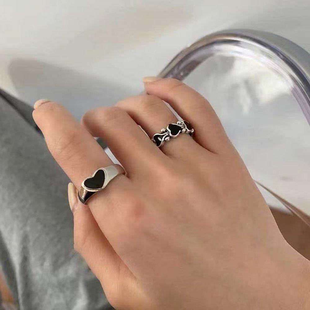 Cincin Rantai Model Terbuka Dapat Disesuaikan Warna Merah Dan Hitam Gaya Korea Minimalis Untuk Wanita