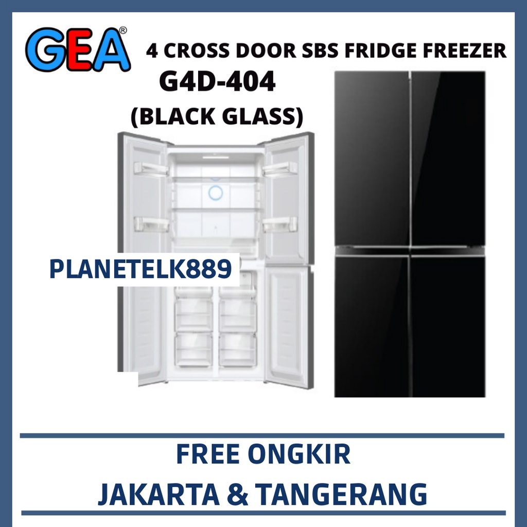 GEA G4D-404(BLACK GLASS) KULKAS SIDE BY SIDE 4 PINTU INVERTER 404L