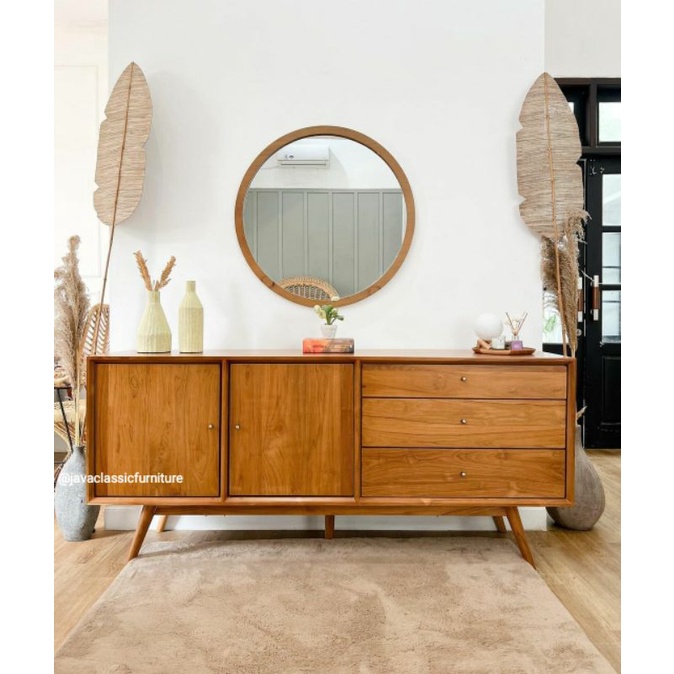 BUFET TV RETRO MINIMALIS SCANDINAVIA VINTAGE CABINET DRAWER MURAH BAHAN KAYU JATI GRADE A BERKUALITAS EXPORT FINISHING NATURAL DOFF FURNITURE JEPARA