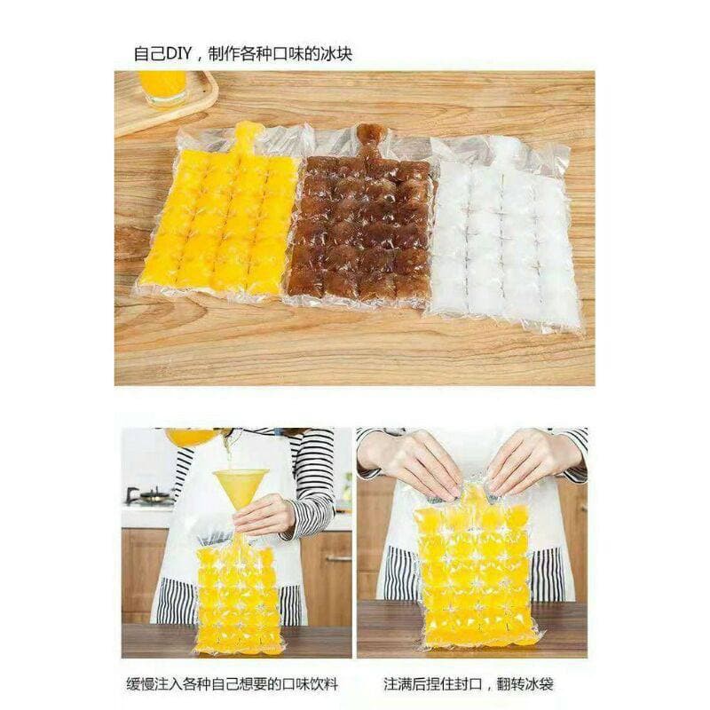 JT - 10 lembar Kantong Plastik Cetakan Es Batu Sekali Pakai Ice Bag 24 Cube Beku Food Grade Kaldu / PLASTIK CETAKAN ES BATU 10PCS KANTONG PEMBUAT ES BATU BEKU DISPOSABLE PLASTIC ICE CUBES