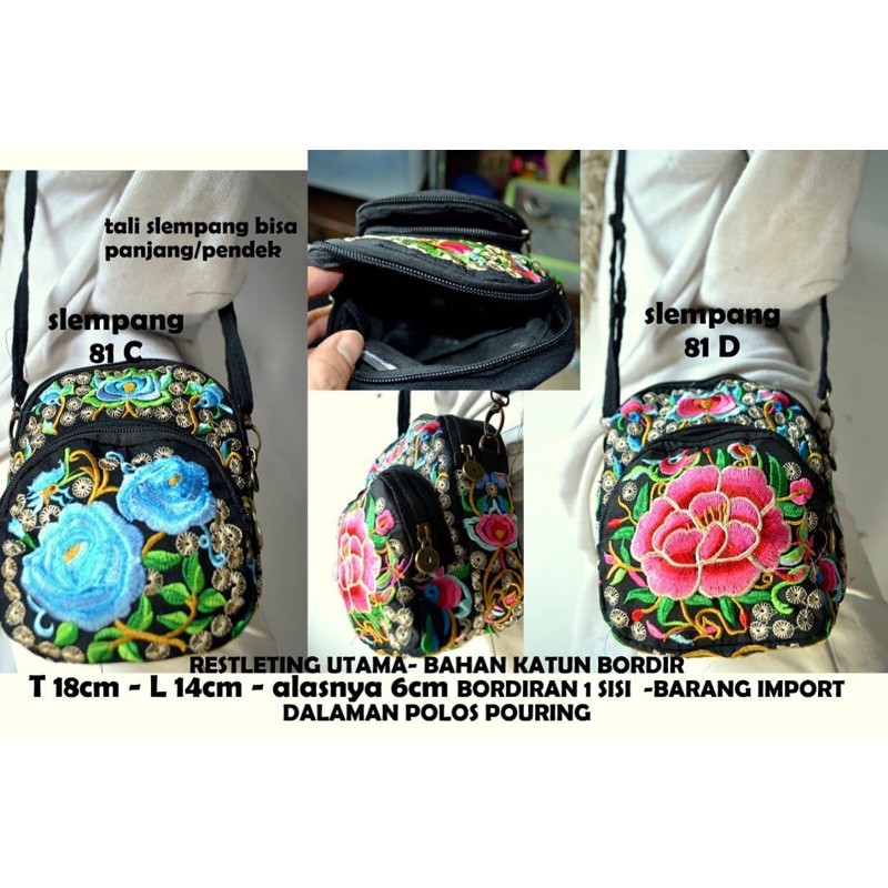 Tas Sling Bag Bordir Thailand motif bunga | Tas Mini Bordir wanita unik dan cantik
