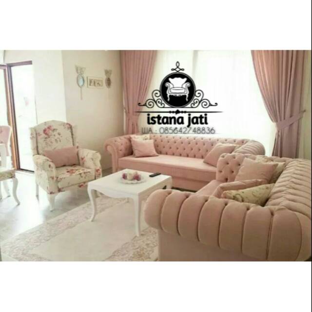 Kursi sofa tamu pink/kursi sofa tamu minimalis/kusen pintu jati/lemari hias minimalis/meja tamu jati