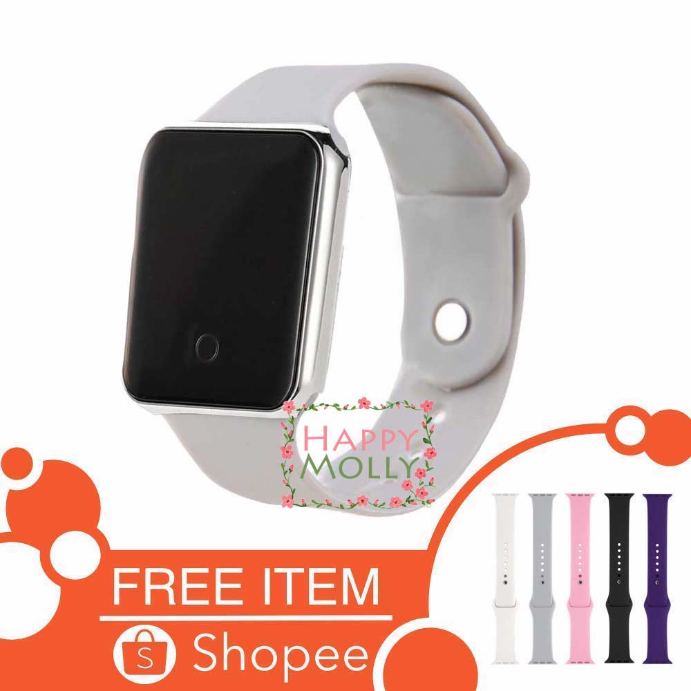 Touch Screen★LED Watch [ Grey Silver ] Jam Tangan Digital Pria &amp; Wanita - Strap Rubber FREE STRAP