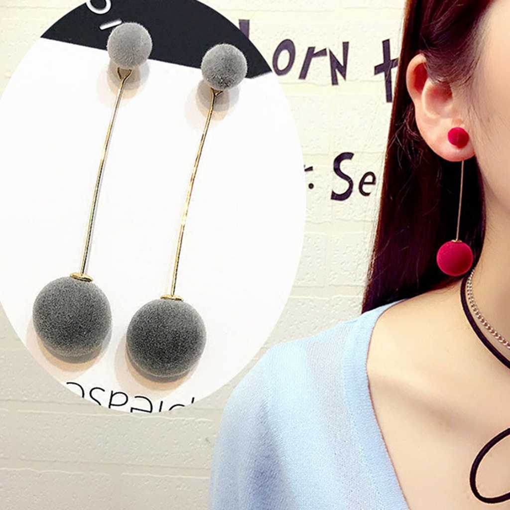 Hu Hu Hu Hu Hu Alat Bantu Pasang Kacamata♡ Anting Tusuk Gantung Panjang Wanita Desain Bola Bulu Gaya Elegan Untuk Hadiah