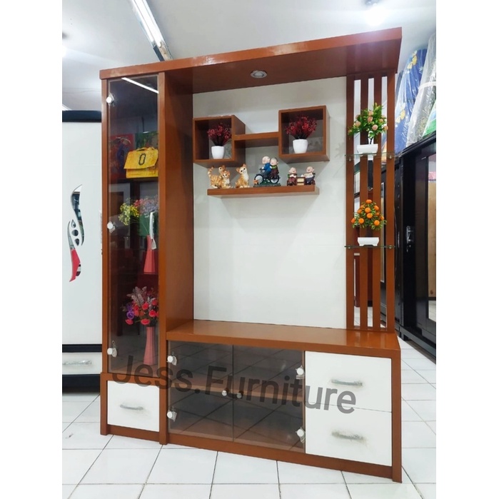 Pajangan Minimalis partisi ruangan Bufet TV pajangan TV Coklat / Pajangan Partisi TV Kayu blockteack