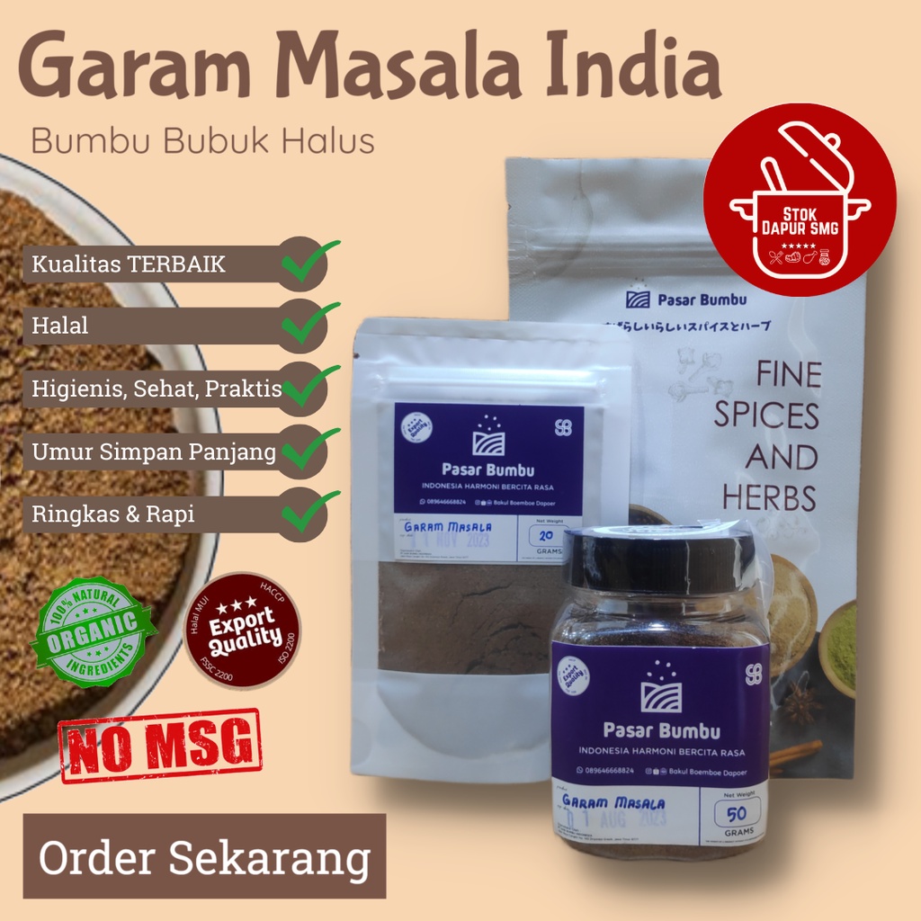 

Pasar Bumbu Garam Masala India Bubuk / Bumbu Masakan India Pouch Refill 20gr 50gr 100gr Botol 50gr