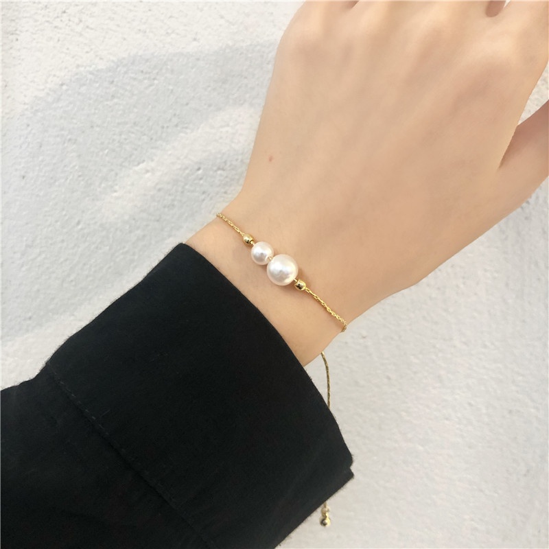 Gelang Serut titanium emas wanita berlian fashion wanita korea gelang tangan mutiara rantai Xuping bracelet aksesoris