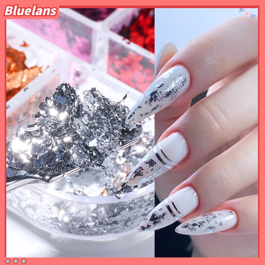 Bluelans 6 Grid / Box Stiker Kuku Foil Tekstur Shiny Untuk Manicure