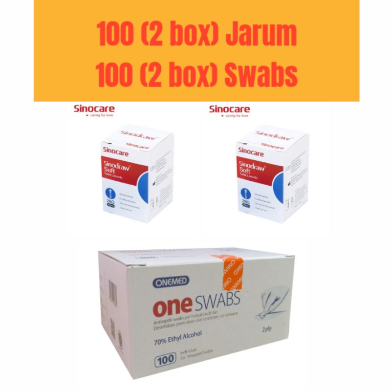 100 Jarum Lancet Sinocare + 100 Alcohol Swabs Onemed