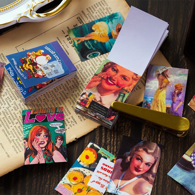 

50 lembar Stiker Buku Seri Gaya Retro Vintage for Journal Scrapbook DIY