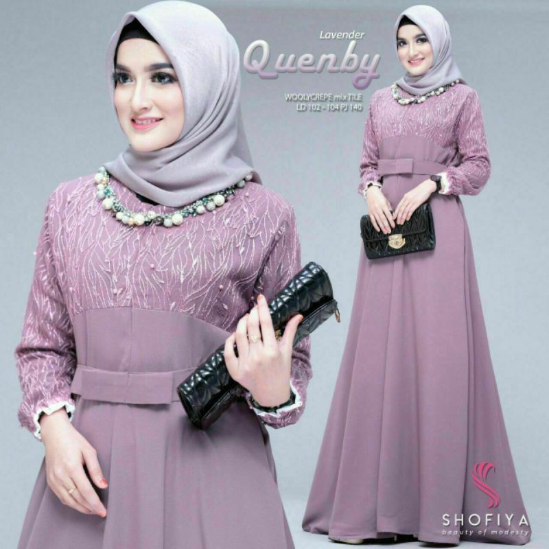 QUENBY DRESS TILLE MOSCREPE GAMIS GAUN LEBARAN LILAC LAVENDER UNGU HIJAU MINT BIG SIZE JUMBO PESTA