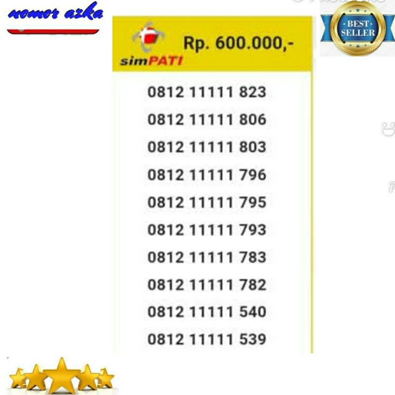 Nomor cantik simpati 0812 11111 823 seri Panca 11111 rapi Bsm03