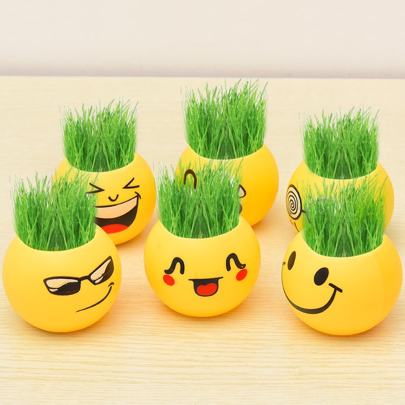 Grosir - 8074 Tanaman Hias Rumput Emoji / Vas Bunga Emoticon Emoji / Pot Emoji Emoticon / Pot Bunga Mini Lucu Imut / Pot Bisa Tumbuh Rumput