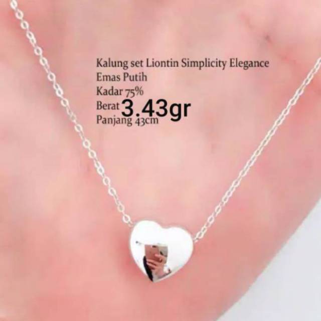 Kalung set Liontin Love Simplicity Elegance Emas Putih 750