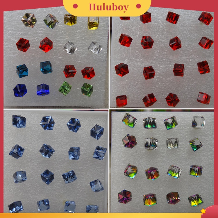 Hu Hu Hu Hu Hu Alat Bantu Pasang Kacamata♡ 8 Pasang Anting Tusuk Bentuk Kubus Kaca Geometris Bling Anti Alergi Untuk Wanita