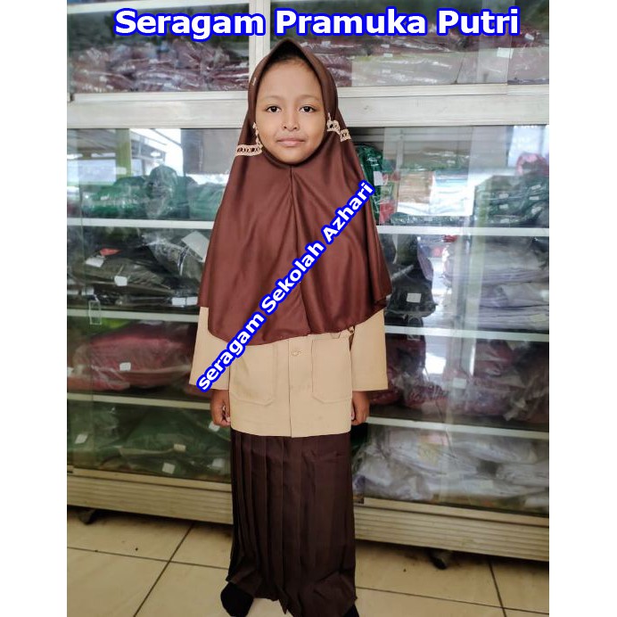 SETELAN SERAGAM PRAMUKA SD PEREMPUAN LENGKAP KERUDUNG-SERAGAM PRAMUKA SD PEREMPUAN-SERAGAM SEKOLAH S