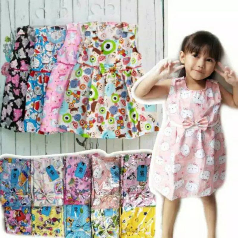 Dress Kancing Bahu Anak Baju Anak Dress Bayi Daster Anak Perempuan Murah Terlaris