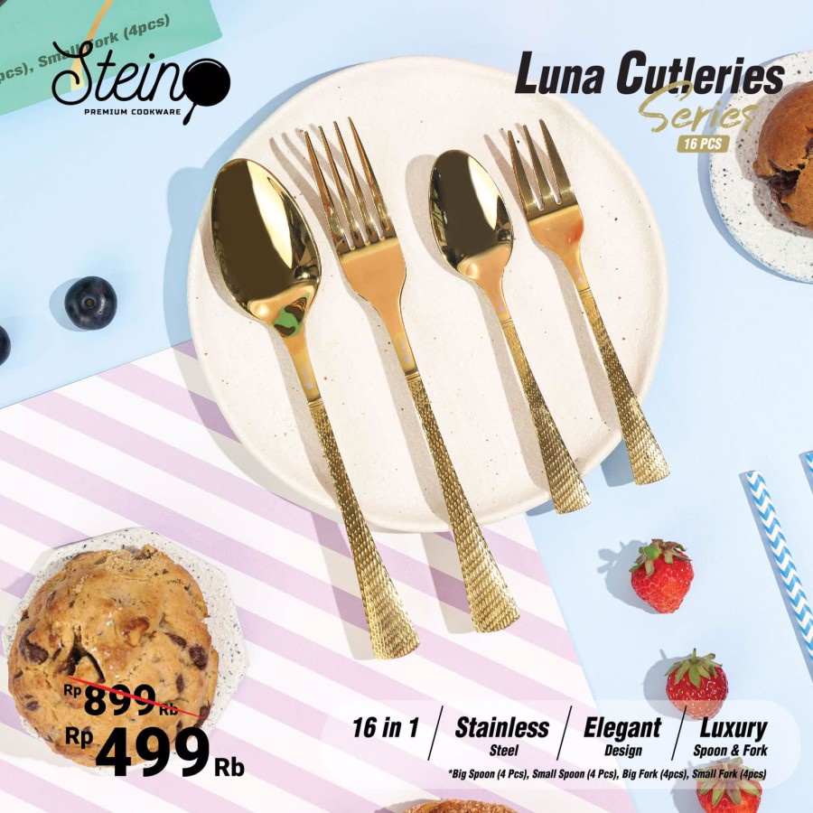 Stein Cookware Luna Cutleries Set 16 Pcs Sendok Garpu Stainless