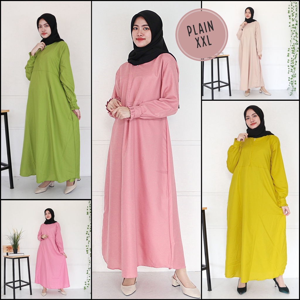 IZANY Gamis Maxy Lengan Kancing JUMBO XXL POLOS Plain