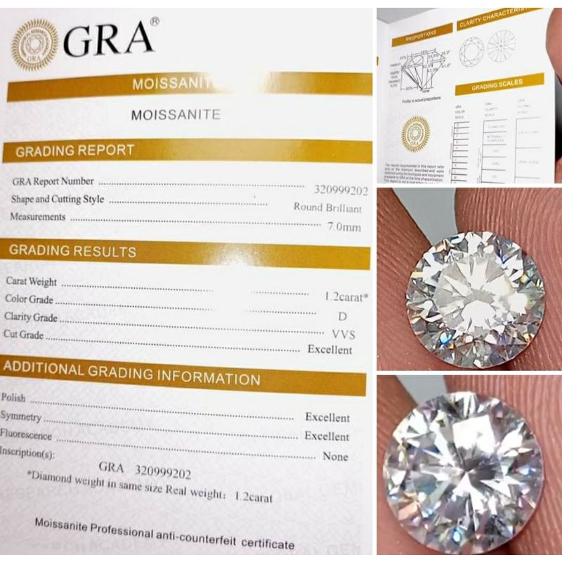 Diamond Moissanite sertifikat GRA, permata, akik, sudah memo