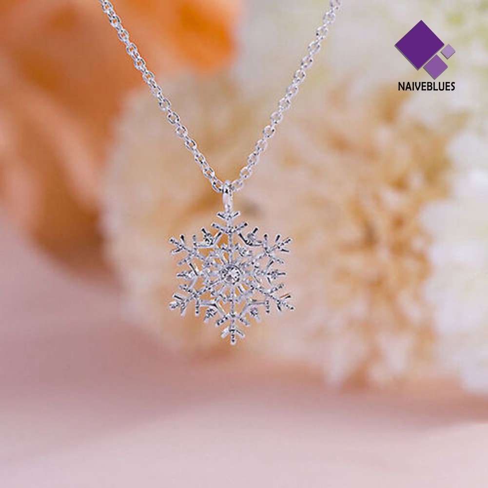 Kalung Rantai Desain Frozen Snowflake Aksen Berlian Imitasi Untuk Hadiah Natal