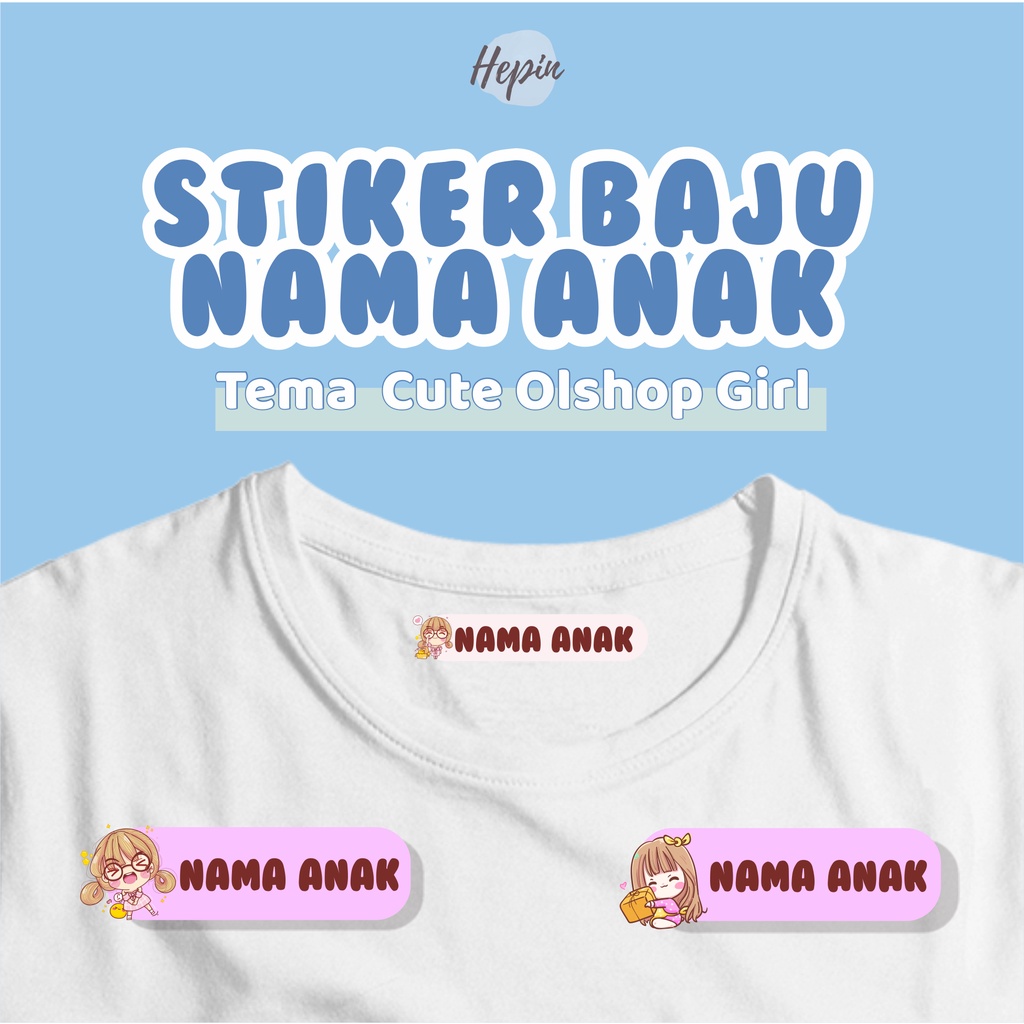 

(30-40pcs)bisa custom nama/murah/Stiker Kain Label Baju Nama Anak tema CUTE OLSHOP GIRL / Sablon Setrika Name /Label Sticker Iron on sticker a/