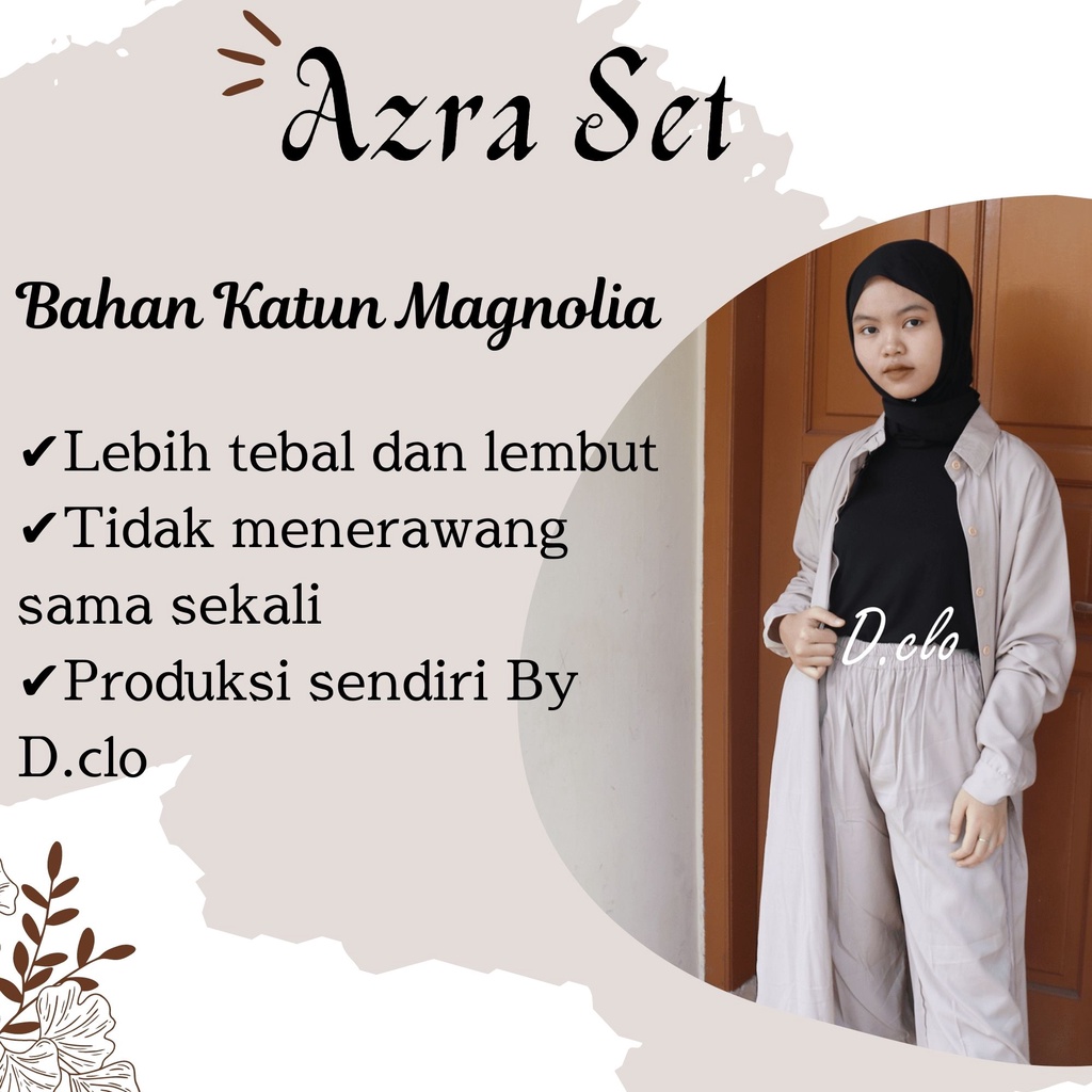 Azra One Set 2in1 (Outer + Pants) - Setelan Wanita Kekinian Full Kancing Depan Busui Bahan Katun Magnolia Premium Fit to XL LD 114 - Stelan Celana Tunik Panjang Polos Terbaru - Setcel Atasan dan Bawahan Wanita Belah Samping Terlaris 2022