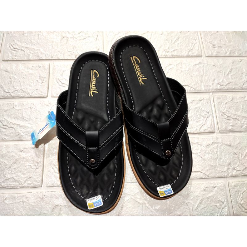 sandal slop pria motif ban dua sandal kulit