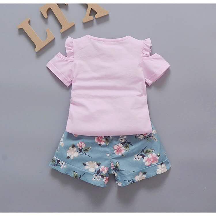 Baju setelan anak perempuan kaos+celana pendek baju set anak cewek lucu style import-3
