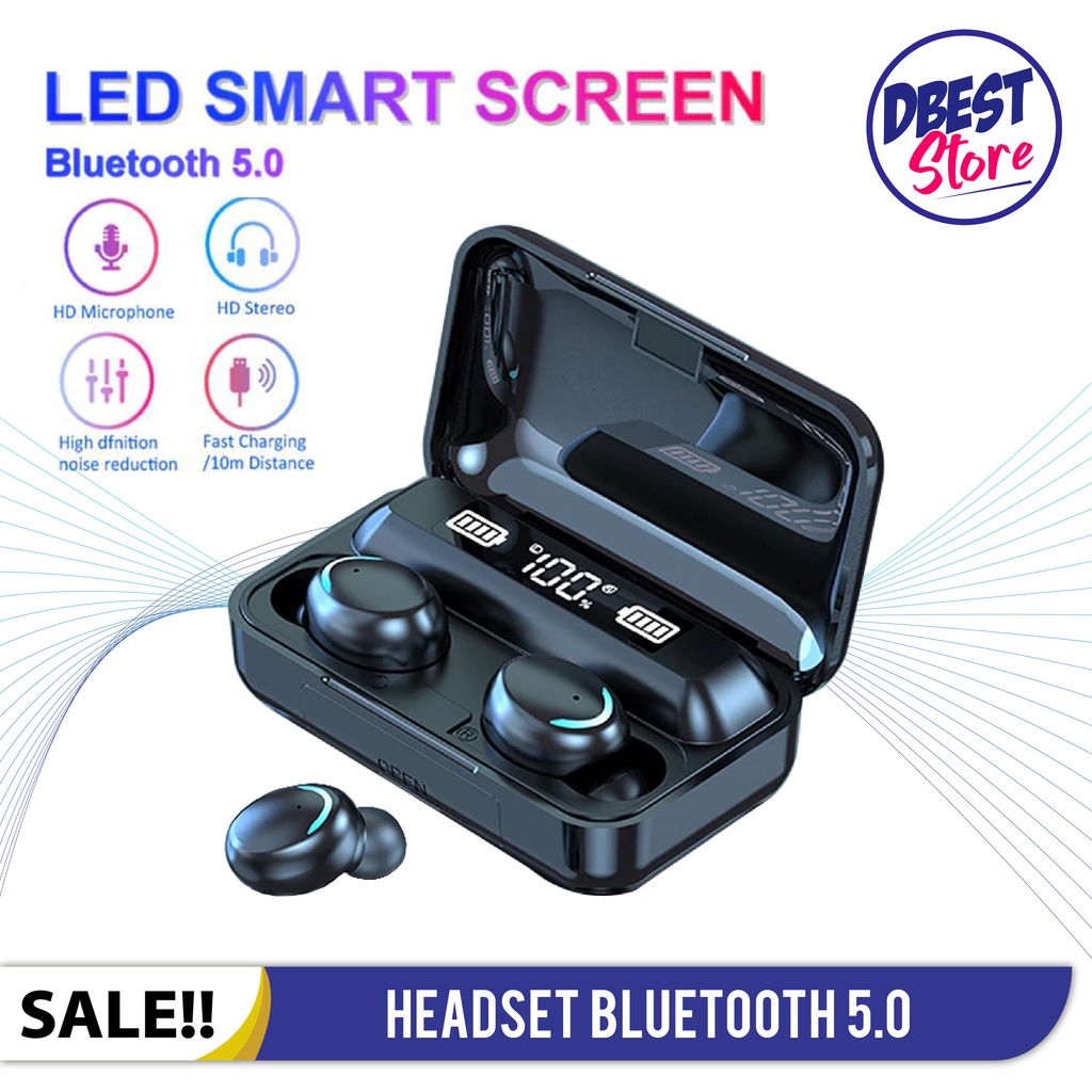 TWS Wireless Earphone Full Bass Headset headset Bluetooth Earphone 5.0 earbuds Olahraga Kontrol Sentuhan In-Ear dengan Mic Wireless HIFI Stereo 9D With 2200 mAh Powerbank