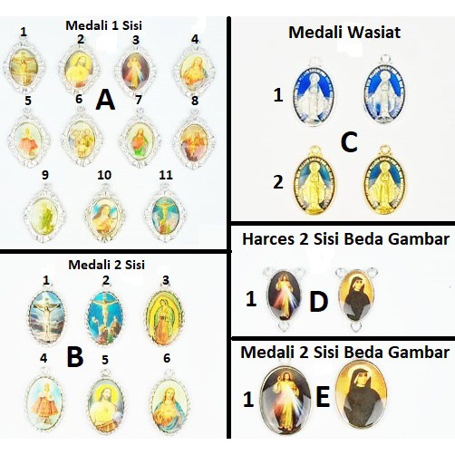 Medali Rosario 1 Sisi, Medali 2 Sisi, Medali Wasiat, Harces &amp; Medali 2 Sisi Beda Gambar Harga/Pc