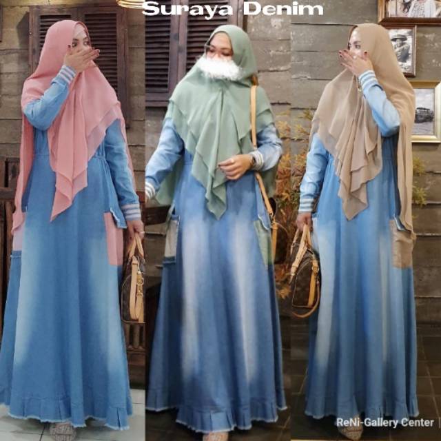SURAYA DENIM Original By LOVEDALISA sisterbrand of AZIGHAH. Gamis set denim super chic trendy casual
