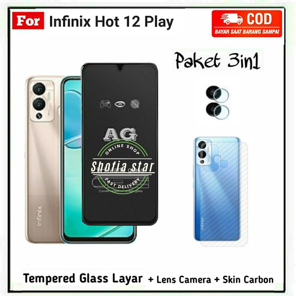 3IN1 TEMPERED GLASS AG MATTE INFINIX HOT 12 PLAY HOT 12 HOT 12I TG LAYAR ANTI GLARE FULL COVER