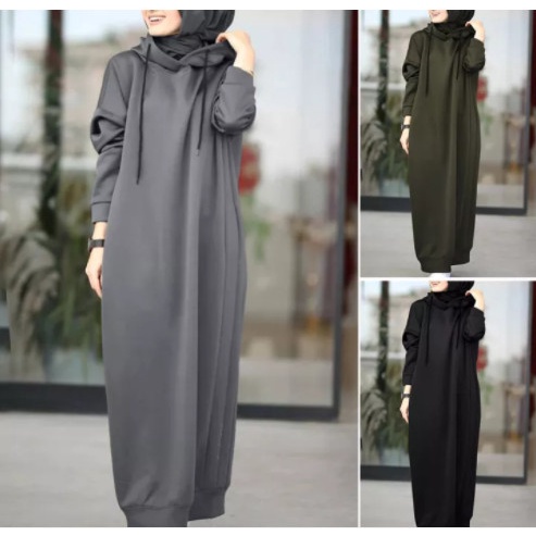 TERBARU        ZANZEA Hoodie Muslim Wanita, Gaun Maxi Pullover Kaftan Longgar Kasual,