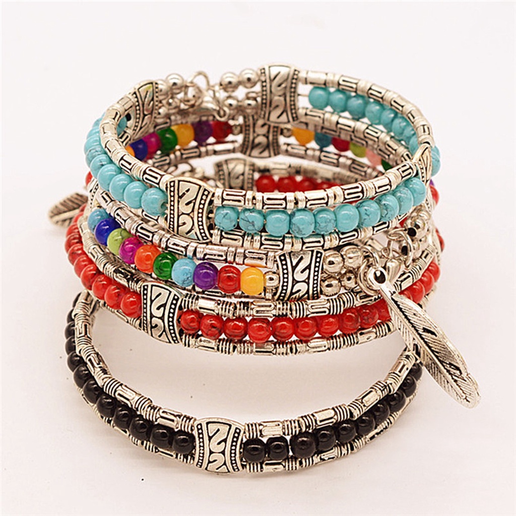 Hu Hu Hu Hu Hu Alat Bantu Pasang Kacamata♡ Gelang Bangle Tiga Lapis Bentuk Bulu Bahan Alloy Untuk Wanita