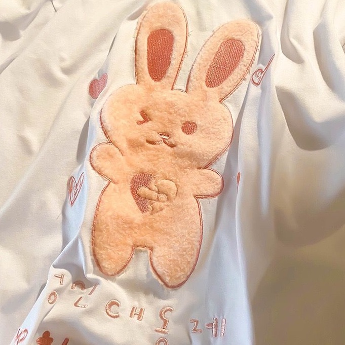 [littlecrab] Kaos Oversize Bunny Bulu With Korean Letter Writing Tshirt Kelinci Lembut Berkualitas T-shirt Bunny Love Soft Color Putih Pink Biru Kaos Unik Cute Tshirt With Soft Fur Kaos Couple Unisex Korean Style