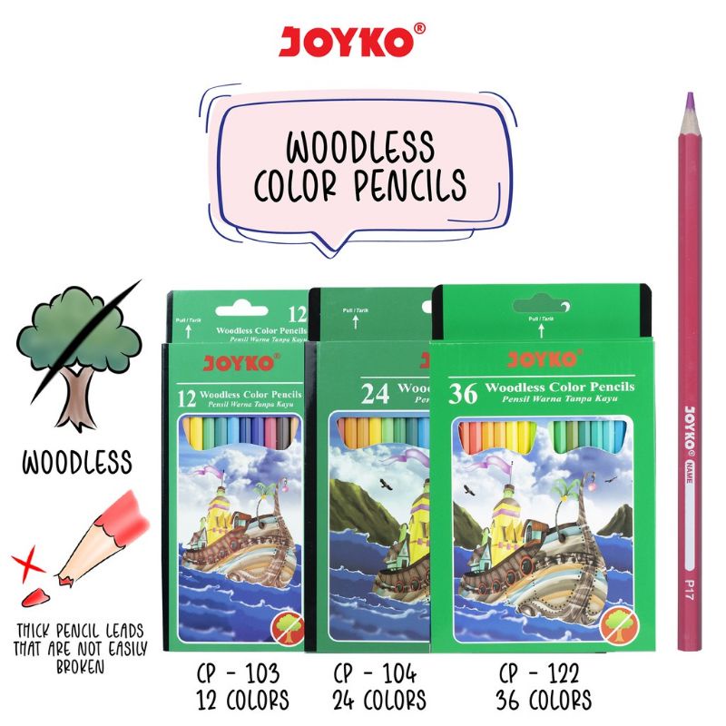 Joyko Pensil Warna Woodless Color Pencils Hexagonal Grip pensil warna joyko CP 104 pensil warna Joyko isi 24